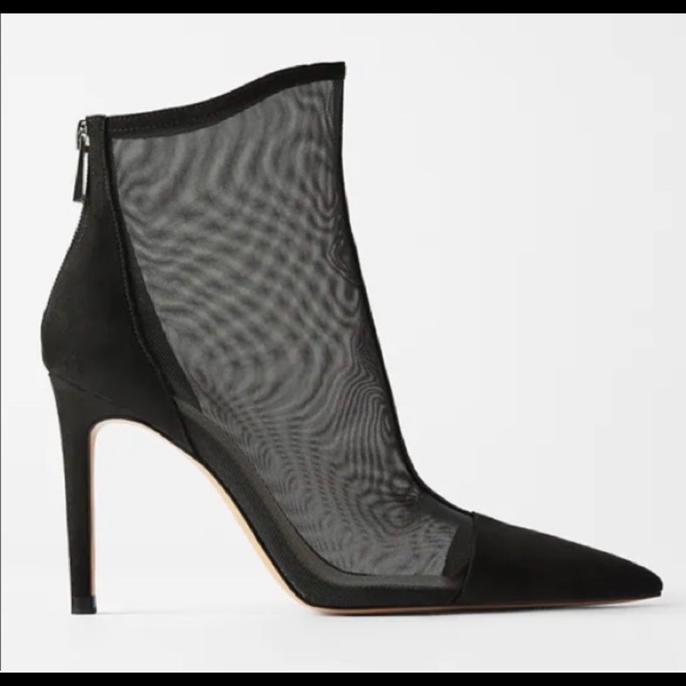 zara black mesh bootie heels